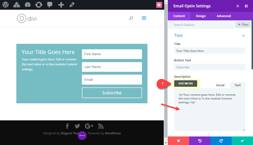 divi email opt-in module