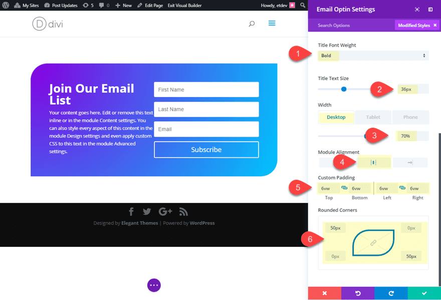 divi email opt-in module