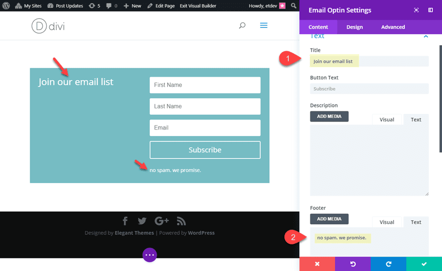 divi email opt-in module