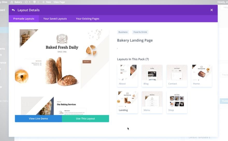 divi bakery layout pack