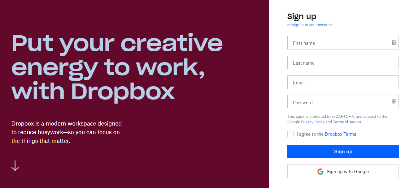 The Dropbox website.