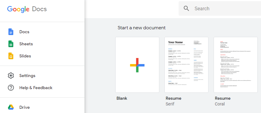 The Google Docs website.