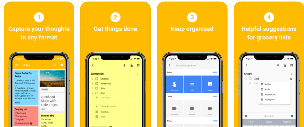 The Google Keep website.