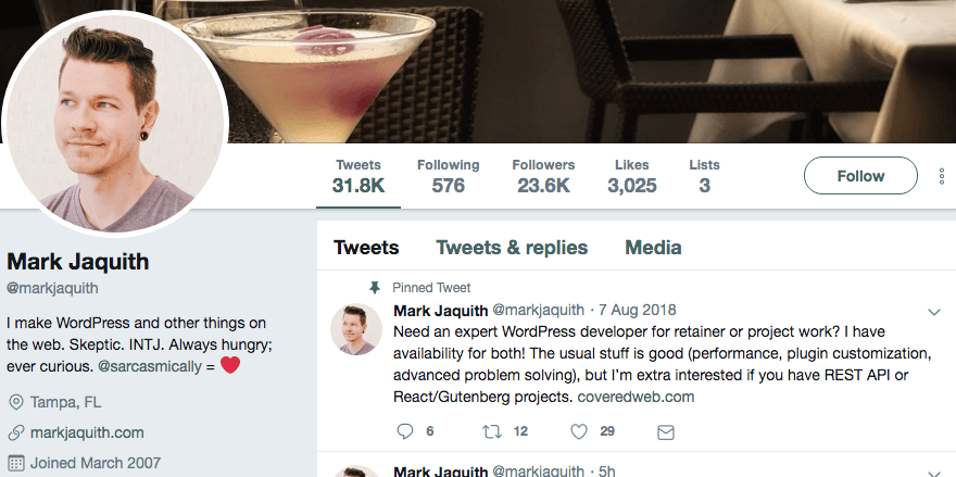 Mark Jaquith's Twitter profile.
