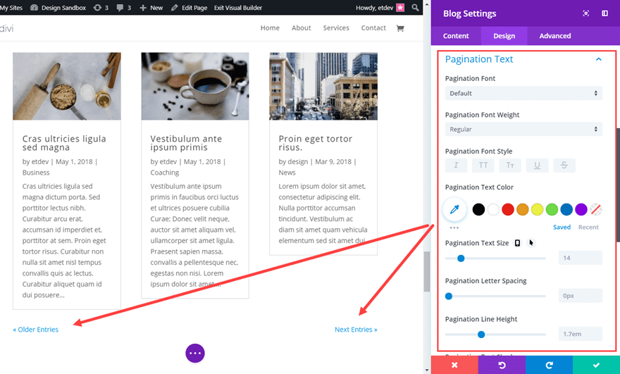 style pagination in divi