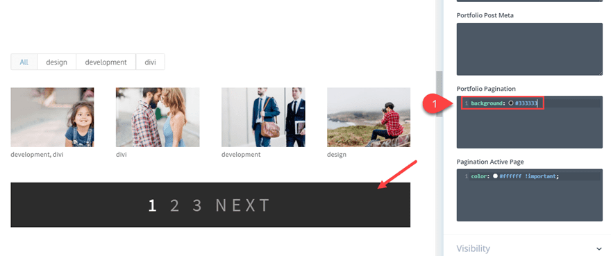 style pagination in divi