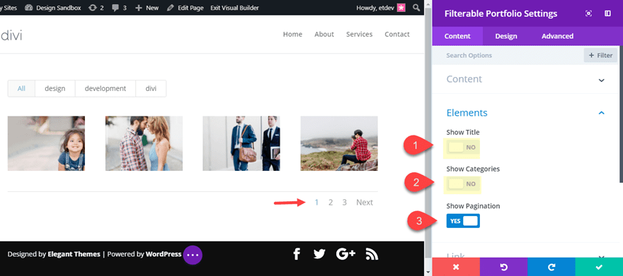 style pagination in divi