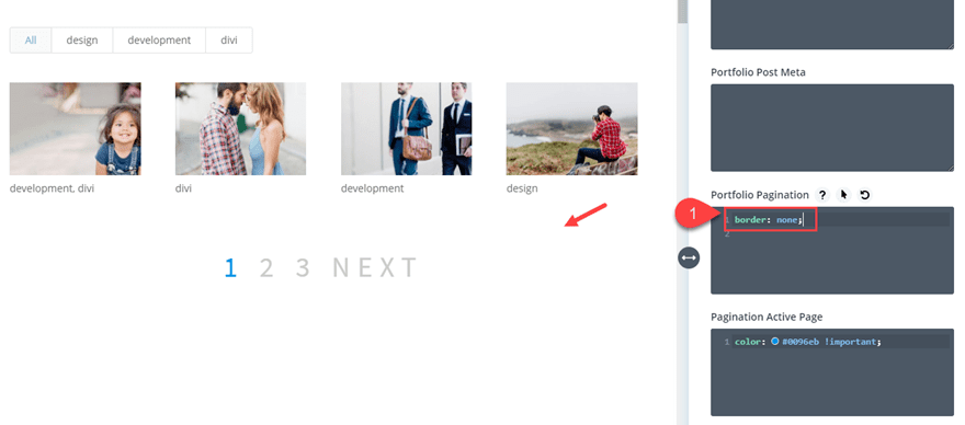 style pagination in divi