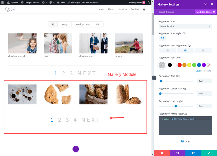 style pagination in divi