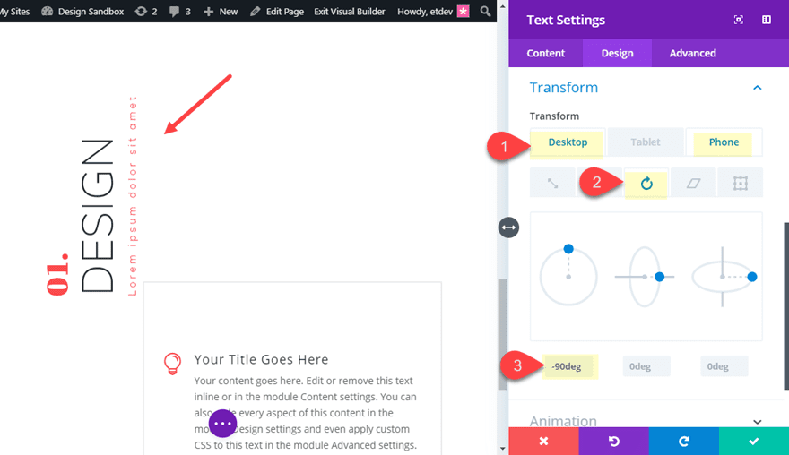 rotate text in divi