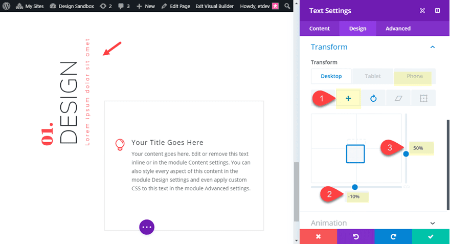 rotate text in divi