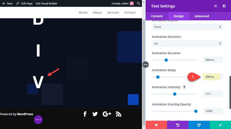 animate letters in divi