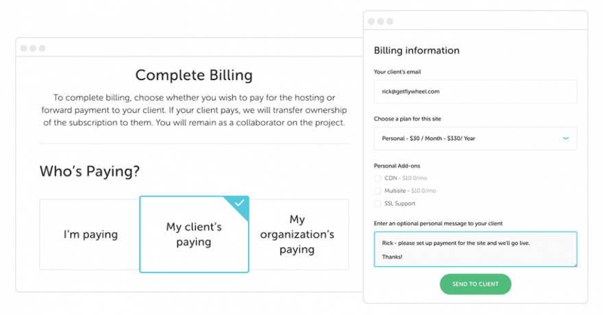 Flywheel's client billing transfer feature.