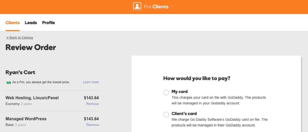 The GoDaddy Review Order page.