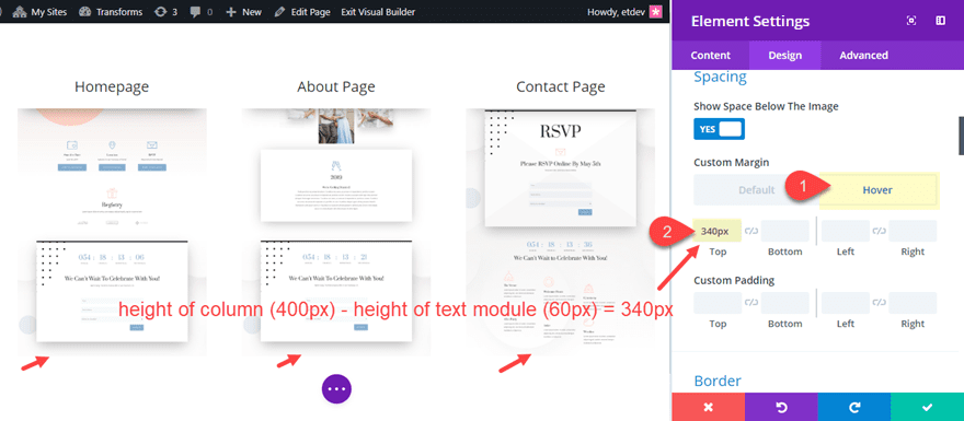 divi scroll down hover effect