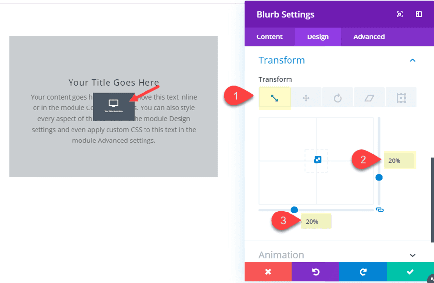 Divi Transform Properties on Click