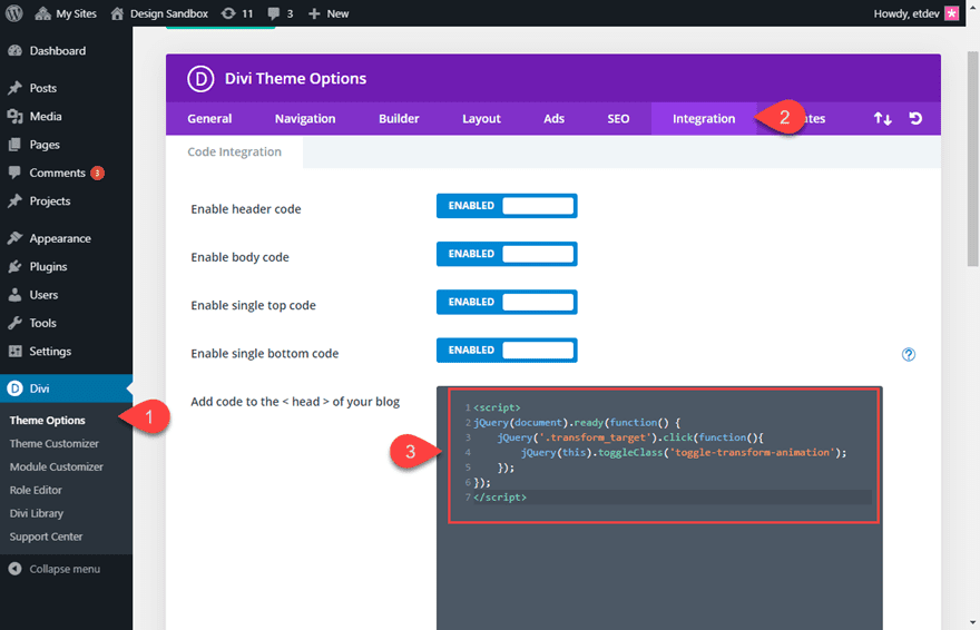 Divi Transform Properties on Click