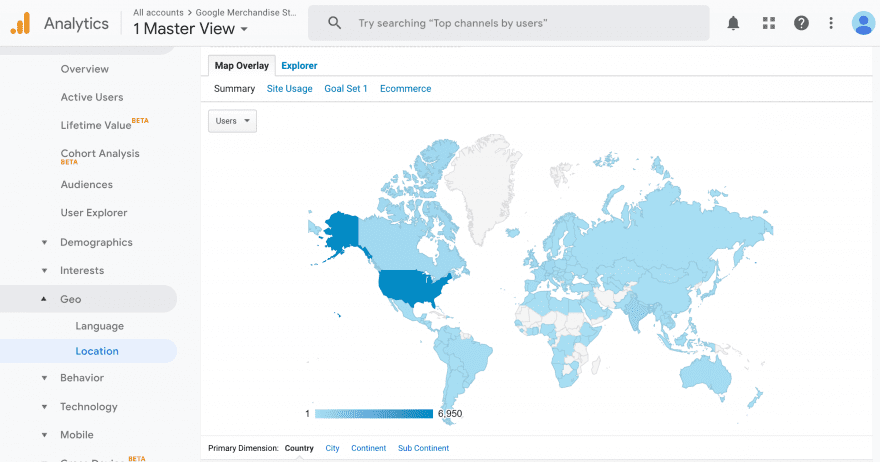 A location demographics map from Google Analytics.