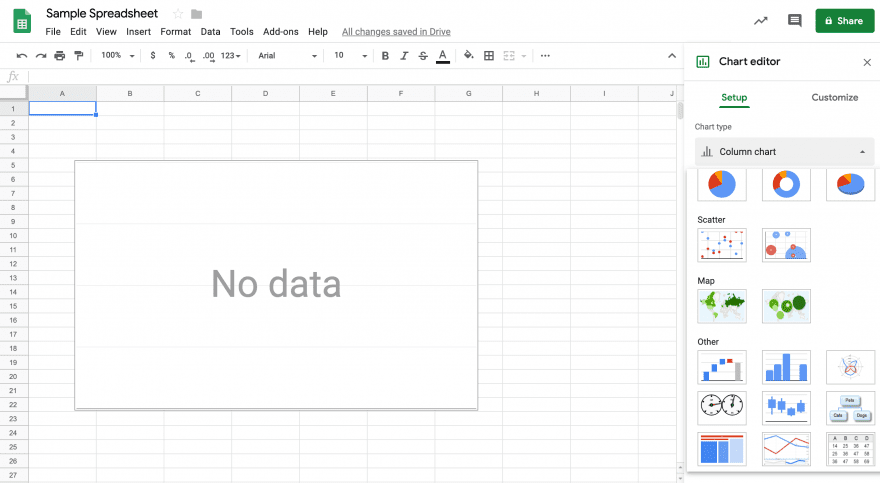 Inserting a chart with Google Sheets.