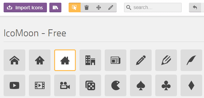 Selecting icons in Icomoon.