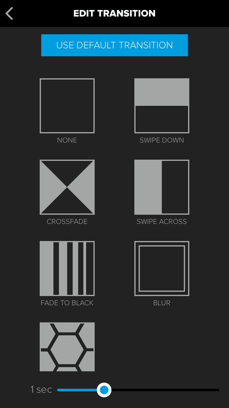 The Splice transition options.