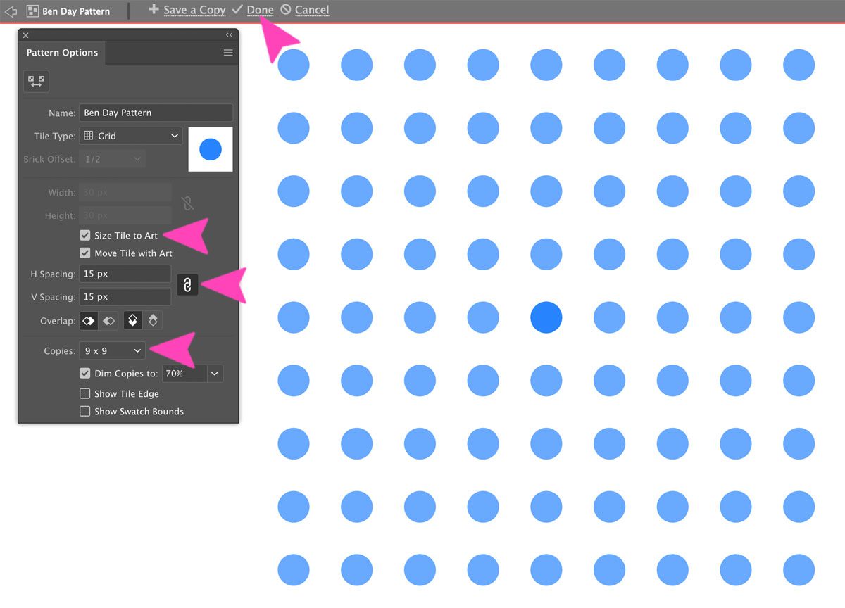 Screenshot of a Ben Day pattern on Photoshop