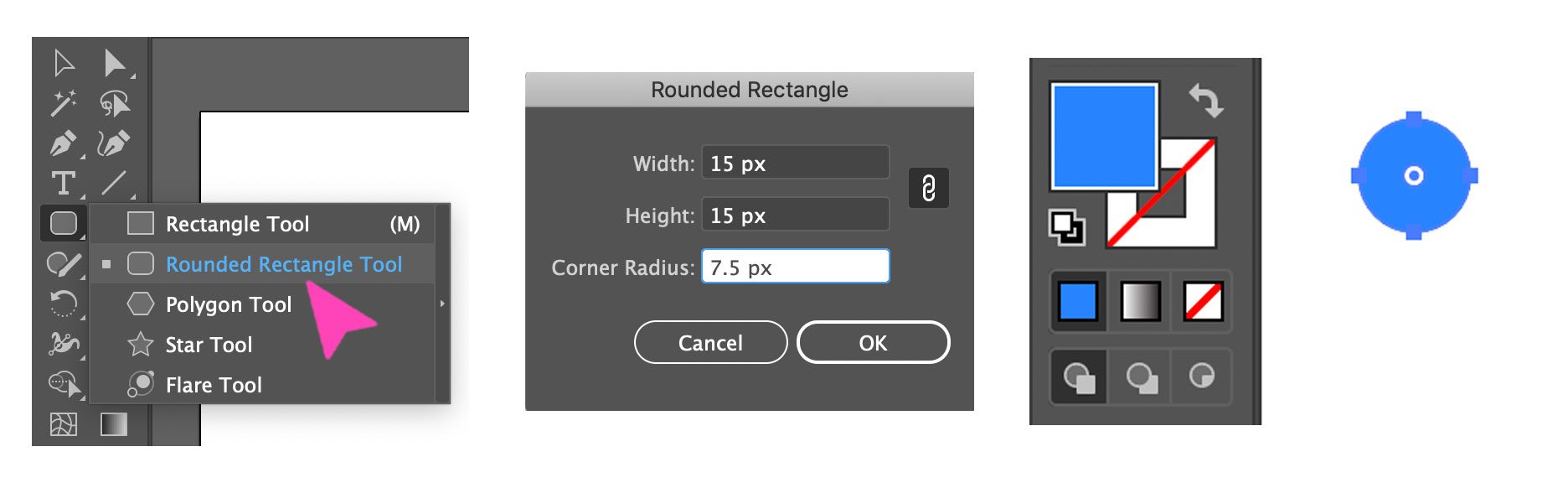 screenshot of the Rounded rectangle tool in PHotoshop