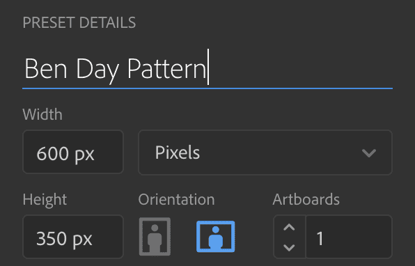 Screenshot of new project settings on Adobe Illustrator