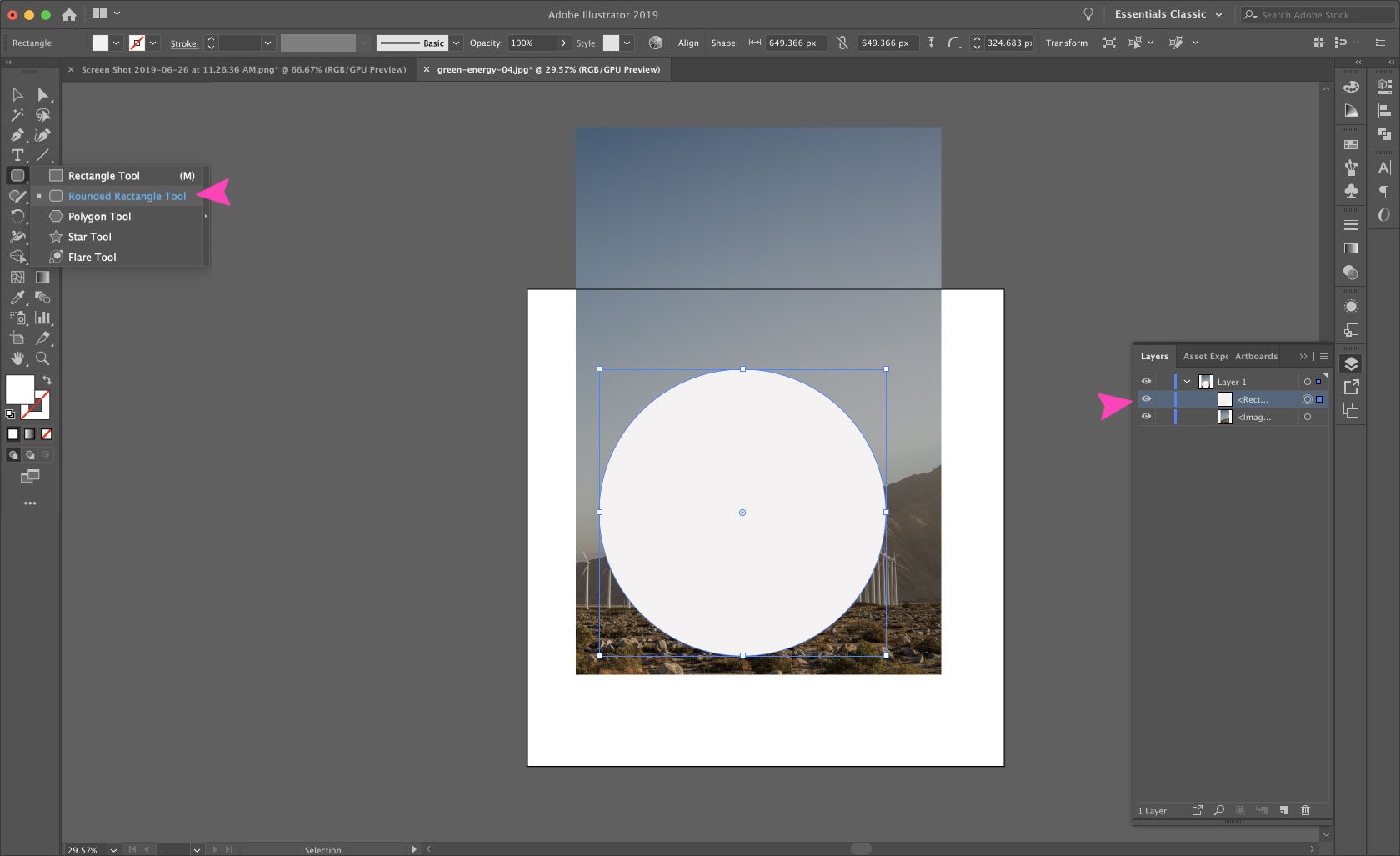 Add a circular clipping mask on a layer above the image