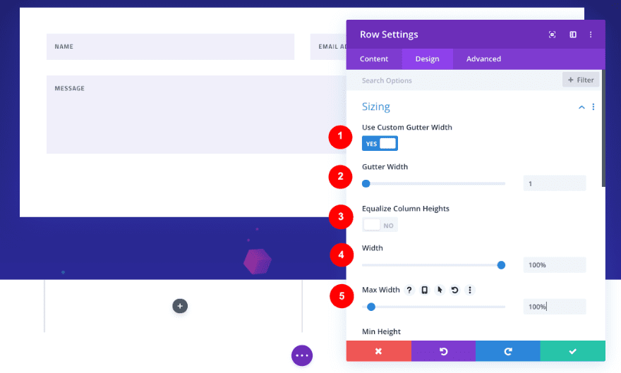 screenshot of the divi builder - Row Settings