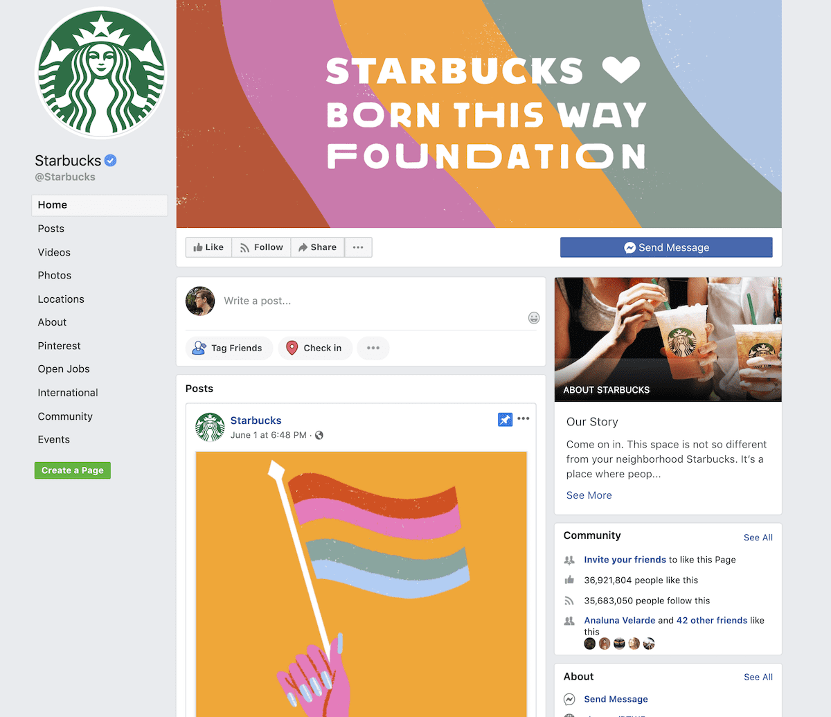 screenshot of Starbucks Facebook Page