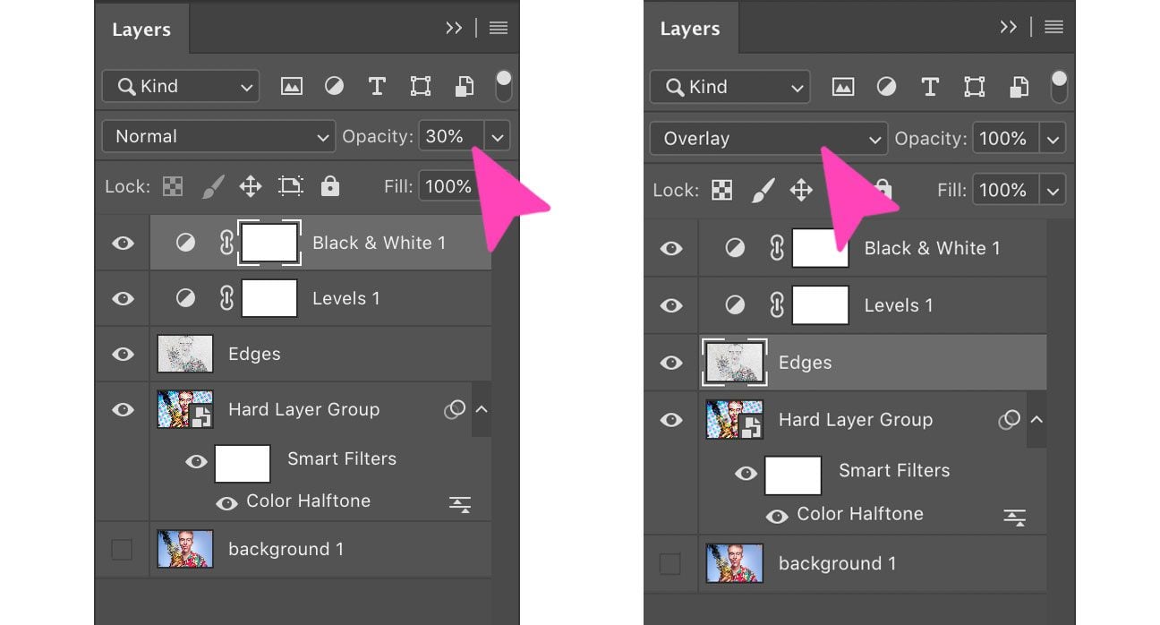 screenshot of adjustment layers on Photoshop