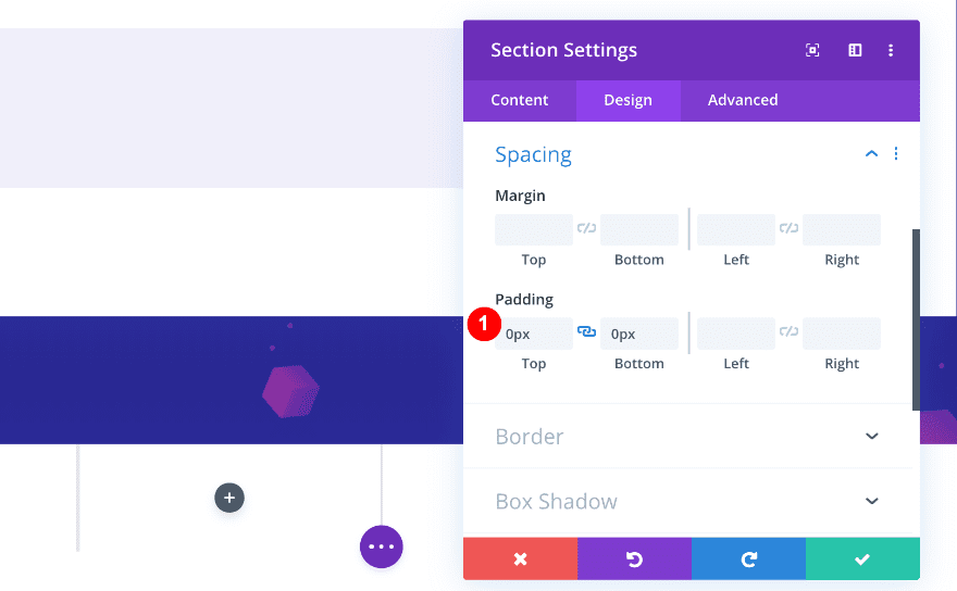 screenshot of the divi builder - adjust padding in the section