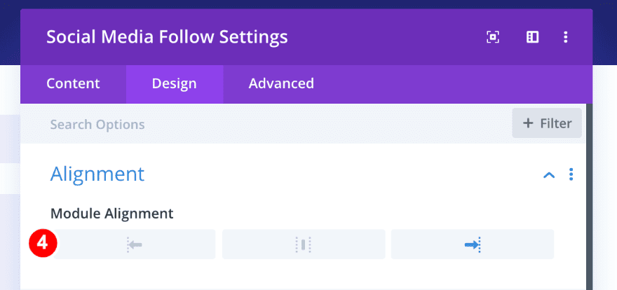 screenshot of the divi builder. alignment right