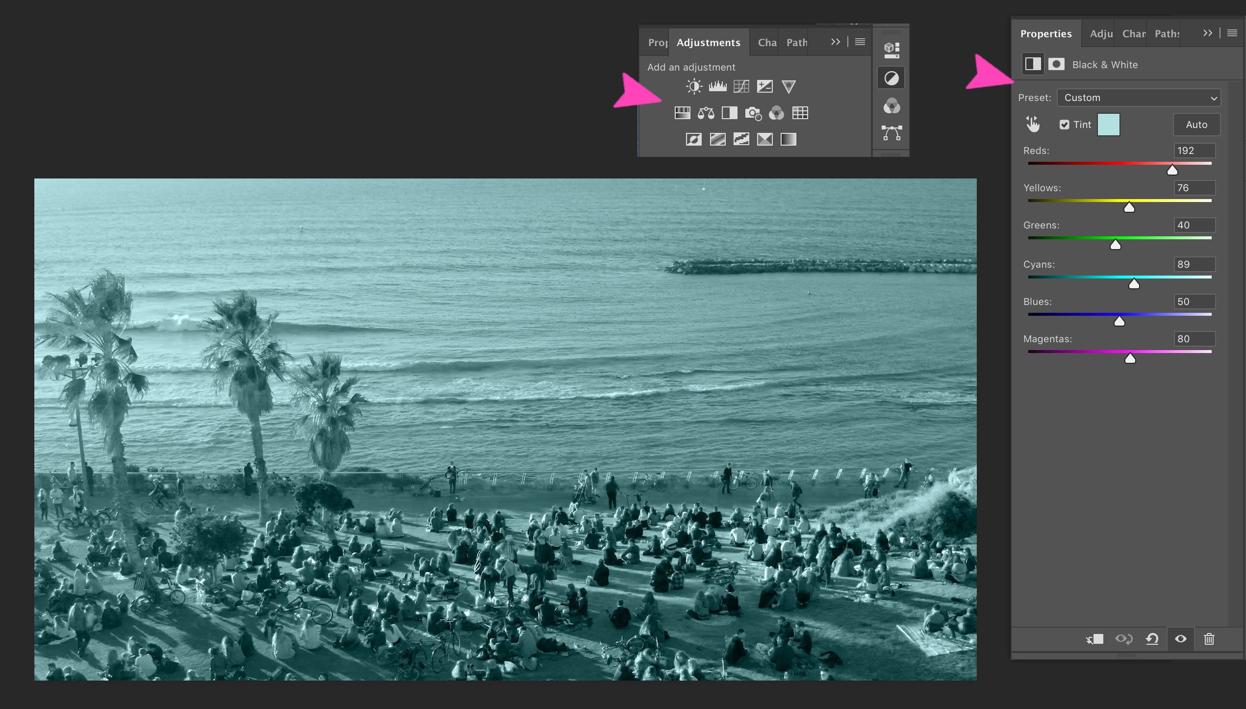 Screenshot of black and white plus tint on video