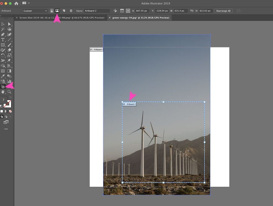 screenshot of Adobe Illustrator action - cropping with an artboard