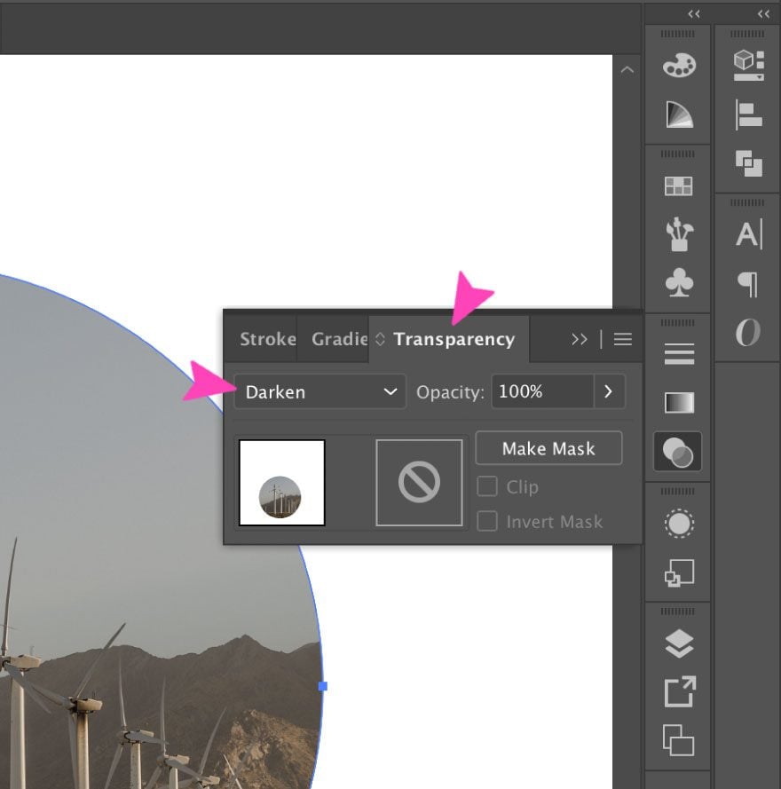 screenshot of Illustrator action - darken transparency mode