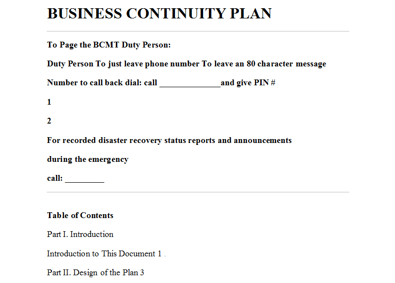 An example of a business continuity plan.