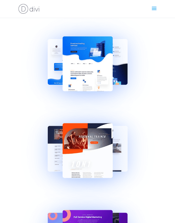 divi layout pack preview fan-out hover effects