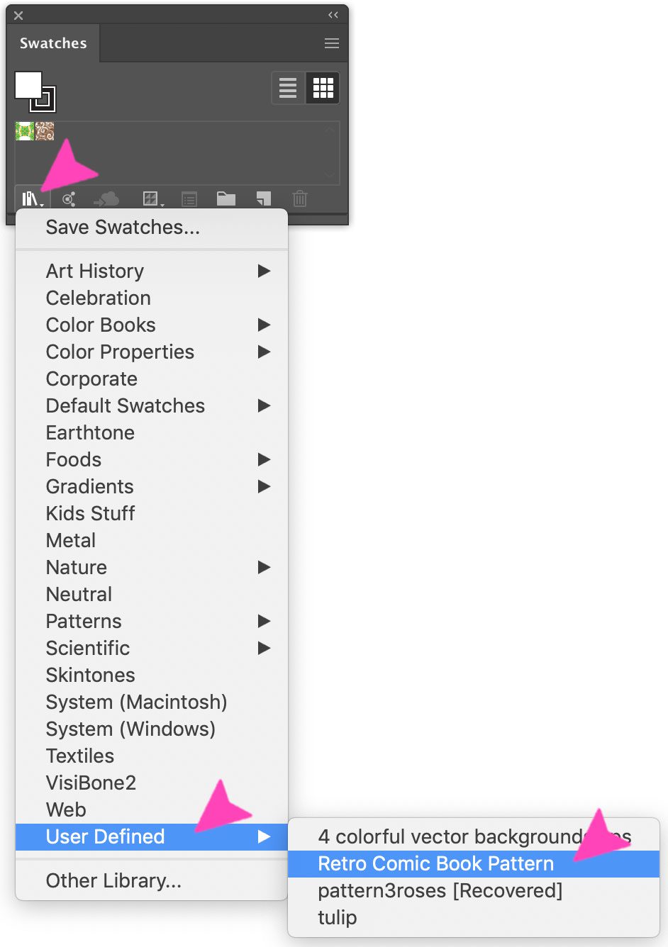 screenshot of the swatches library in Photoshop