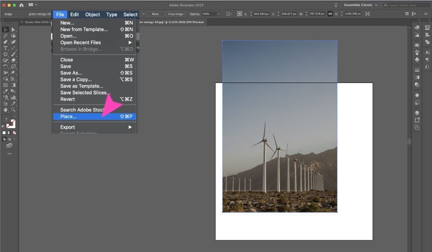 screenshot of adobe illustrator image place