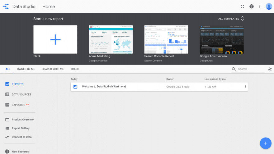 The new report templates in Google Data Studio.