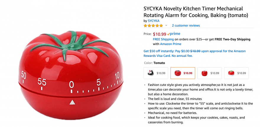 A tomato-shaped kitchen timer for sale on Amazon.