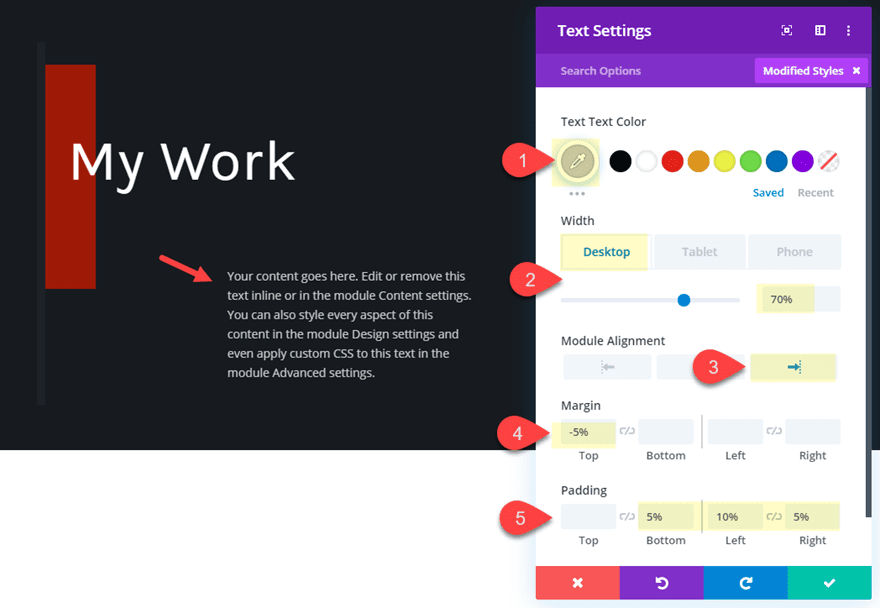 Divi vertical slider elements