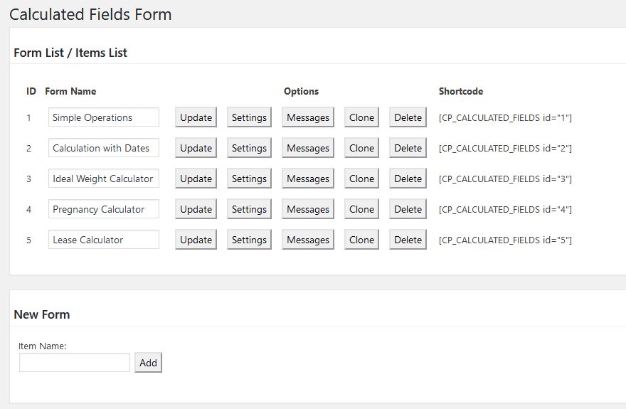 Calculated Fields Form