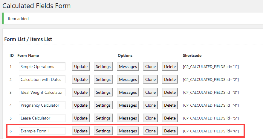 Calculated Fields Form