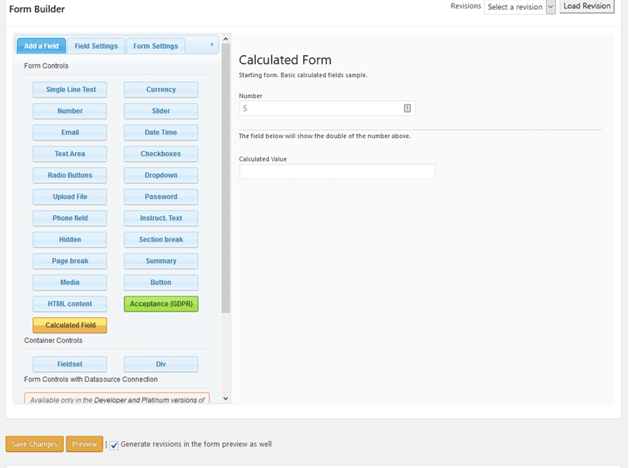 Calculated Fields Form