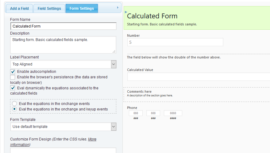 Calculated Fields Form