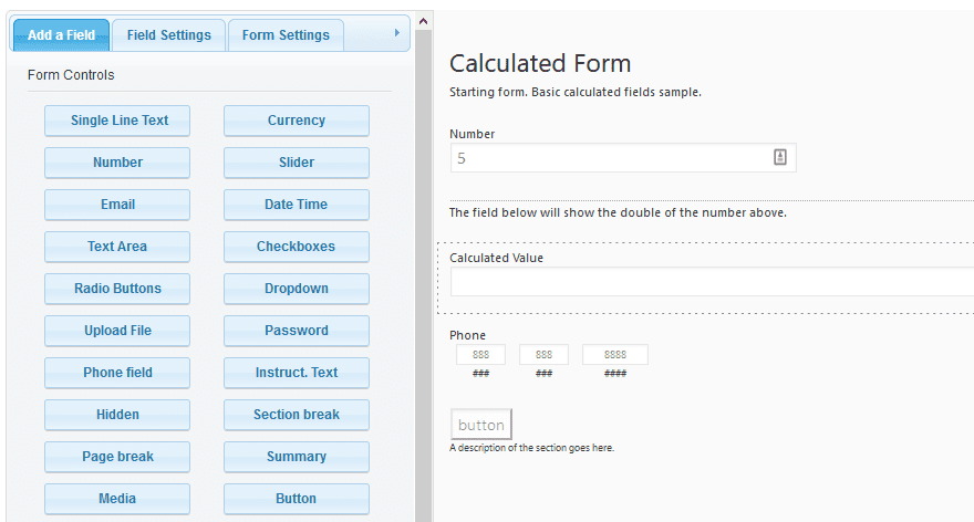 Calculated Fields Form