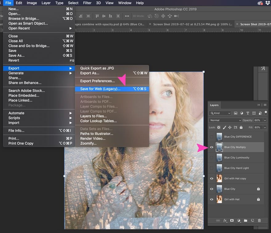 Choose the layer blend and export